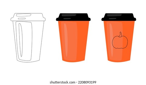 Stages hand-drawn paper cup.Coffee or tea cup to go with pumpkin. A paper cup for coffee will suit modern decor.Vector illustration.