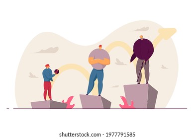 Stages of human maturation vector illustration. Boy growing to young man and aging. Three milestones of person growth. Young, mature and old people. Life circle concept for website or landing page.