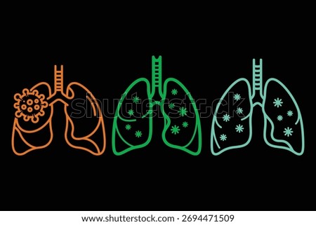 Stages of lung disease progression, including virus infection and healthy lungs. Medical biology research for health awareness campaign. Support healthcare. Diagnose disease, high blood pressure