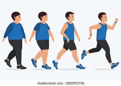 Stages of man on the way to lose weight,Vector illustrations.