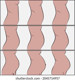 Stages of pregnancy, woman's belly growing.
