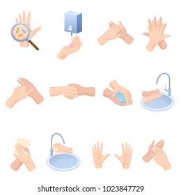 Stages Proper Care Of Hands, Washing, Preventive Maintenance Of Bacteria, Healthcare, Health. Hand Washing, Disinfection, Sanitary Hygiene. Hand Hygiene Prevention, Health Care Vector Illustration