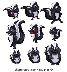 Stages of puberty skunk. Animals isolated on a white background. Vector illustration.