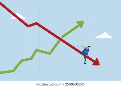 Estagflação, Ansioso empresário caindo em queda gráfico econômico como a inflação atinge níveis elevados. 