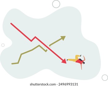 Stagflation, economic slow down or recession while inflation high up, GDP growth decrease causing by unemployment concept.flat design.illustration with people.