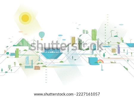 Staggered lines Quality City 7 dam with city and some elements of environmental vector illustration graphic EPS 10