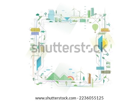 Staggered lines Quality City 8 square frame with city and some elements of environmental vector illustration graphic EPS 10