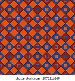 Staggered orange, blue and red diamonds. Checkered ornament from different mosaic flowers.