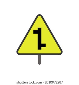 Staggered right to left intersection warning isolated on white background