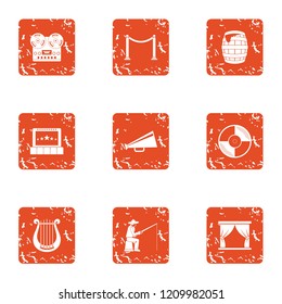 Staging icons set. Grunge set of 9 staging vector icons for web isolated on white background