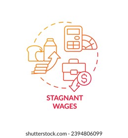 Stagnant wages red gradient concept icon. Income inequality. Rising prices. Low income. Cost of living. Economic crisis abstract idea thin line illustration. Isolated outline drawing