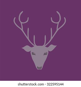 Stag's head with antlers on purple background
