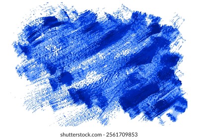 Stain of blue paint on while wall. Turquoise abstract background. Grunge violet rough dirty background. Blue gouache strokes. Water patern isolated on white backdrop. Vector design element