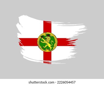 Stain brush painted stroke flag of Alderney on isolated background