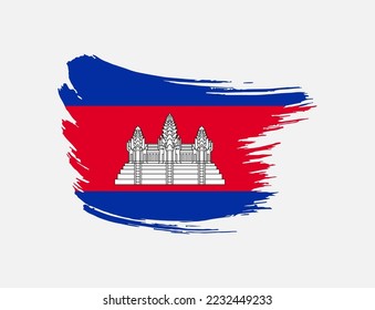 Stain brush painted stroke flag of Cambodia on isolated background