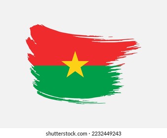 Stain brush painted stroke flag of Burkina Faso on isolated background