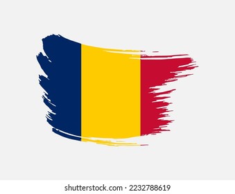 Bandera de trazo pintado de pincel de mancha en Chad en un fondo aislado
