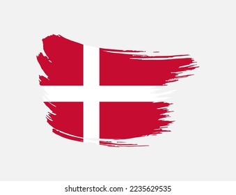 Stain brush painted stroke flag of Denmark on isolated background