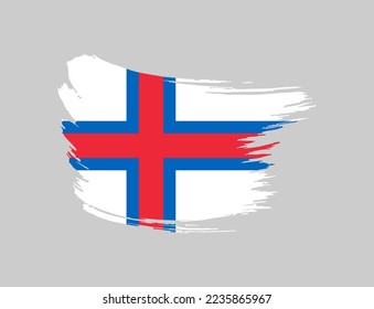 Stain brush painted stroke flag of Faroe Islands on isolated background