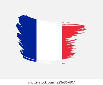 Stain brush painted stroke flag of France on isolated background