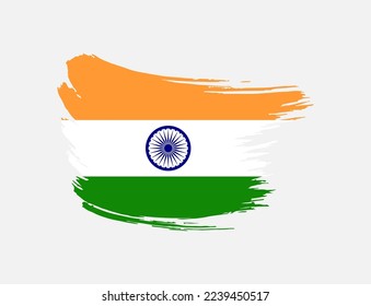 Stain brush painted stroke flag of India on isolated background