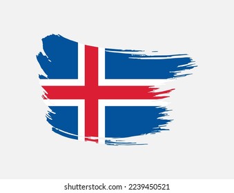 Stain brush painted stroke flag of Iceland on isolated background