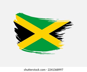 Stain brush painted stroke flag of Jamaica on isolated background