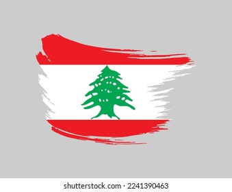 Stain brush painted stroke flag of Lebanon on isolated background
