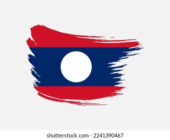 Stain brush painted stroke flag of Laos on isolated background