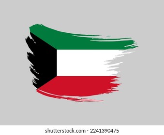 Stain brush painted stroke flag of Kuwait on isolated background