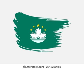 Bandera de trazo pintado de pincel de montaña en Macao en un fondo aislado