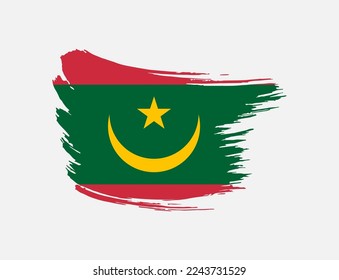 Bandera de pincel de marea pintada de Mauritania en un fondo aislado