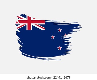 Stain brush painted stroke flag of New Zealand on isolated background