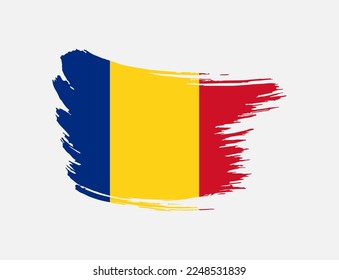 Stain brush painted stroke flag of Romania on isolated background