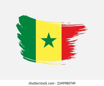 Stain brush painted stroke flag of Senegal on isolated background