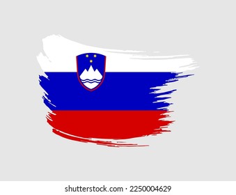 Stain brush painted stroke flag of Slovenia on isolated background
