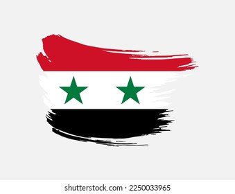 Stain brush painted stroke flag of Syria on isolated background
