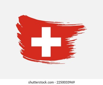 Pinsel mit gestrichenem Strich Flagge der Schweiz auf isoliertem Hintergrund