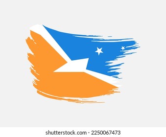 Stain brush painted stroke flag of Tierra del Fuego Province, Argentina on isolated background