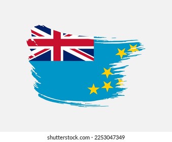 Stain brush painted stroke flag of Tuvalu on isolated background