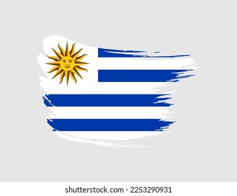 Stain brush painted stroke flag of Uruguay on isolated background