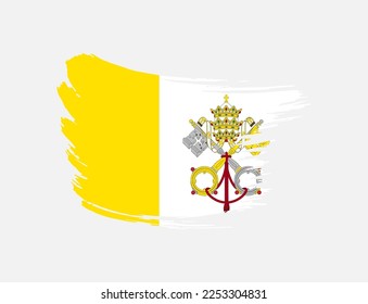 Stain brush painted stroke flag of Vatican City on isolated background