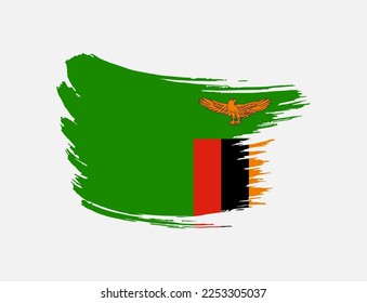 Stain brush painted stroke flag of Zambia on isolated background