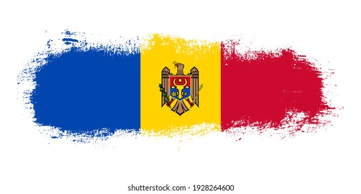 Stain brush stroke flag of Moldova country with abstract banner concept background