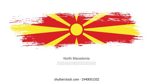 Stain brush stroke flag of North Macedonia with creative brush flag banner theme background
