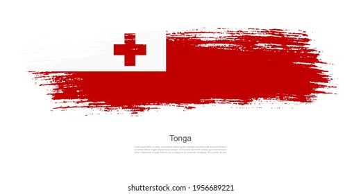 Stain brush stroke flag of Tonga, creative brush flag banner theme background