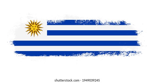 Stain brush stroke flag of Uruguay country with abstract banner concept background