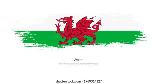 Stain brush stroke flag of Wales with creative brush flag banner theme background