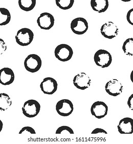 Stain circles seamless pattern. Brush stamps texture. Vector isolated round paint grunge background.