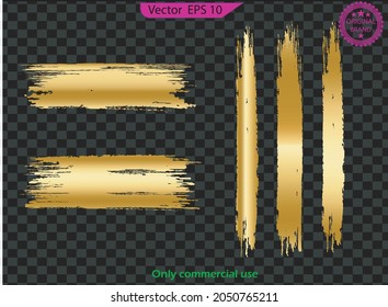 Stain Golden brush Stroke set. Vector Golden strokes and dashes